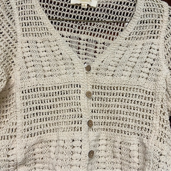 Rebellion Again Vintage Crochet Knit Boho Button-Front Cardigan Size S Cropped - Picture 12 of 15